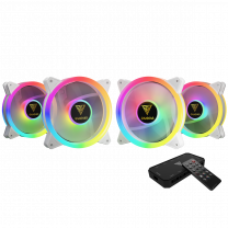 Gamdias 4x 120mm PC Ventilator Fans Wit met aRGB LED verlichting SET met 8-Fan HUB en Afstandsbediening / Computer 4-Fan Pack with HUB and Remote Controller - Addressable RGB Daisy Chain - Aeolus M2-1204R WHITE