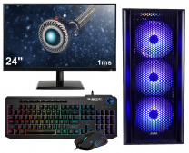 AMD Ryzen 7 5700G 8-Core Budget Game PC SET met RGB LED verlichting in MESH Behuizing - 24" 1ms Scherm - Gaming Toetsenbord en Muis - 16GB (2x8) RAM - 500GB M.2 SSD - RX Vega 8 - Windows 11 Professional