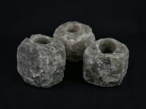 3x Waxinelichthouder / Theelichthouder Zoutsteen - ZWART - Groot 1-1,5kg 10x8cm