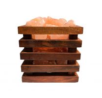 Zoutlamp - Himalaya Zoutstenen - Houten Korfje  - Vierkant 