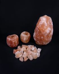 Himalaya Zoutsteen Set - Zoutlamp 8-10kg, 2x Waxinelichthouders Groot 1-1,5kg 10x8cm, Brokken Badzout 1kg