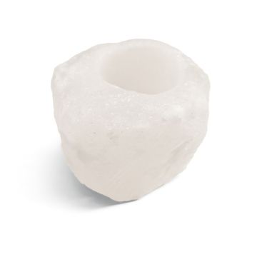 Witte haliet Himalaya zout theelichthouder 0,6–1 kg.