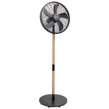 Bestron Statiefventilator met 3 snelheidsstanden, Retro Look, ventilator met 80° draaifunctie & stijlvol hout design, Ø 45 cm