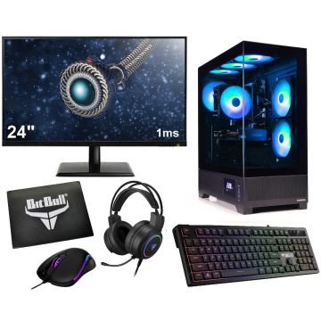 AMD Ryzen 7 5700G 8-Core Game PC SET met Temperatuur Display|24" Monitor|Gaming Toetsenbord, Muis, Headset en Muismat|16GB RAM|1TB SSD|Gamdias Atlas M1