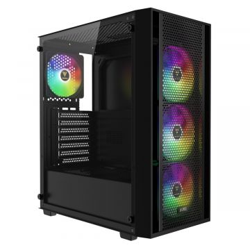 Gamdias Aura GC2 RGB Gaming Case Inclusief 550W Voeding - Game PC / Computer Behuizing met 550 Watt voeding - Inclusief 4x aRGB Fan met LED Verlichting