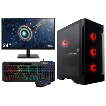 AMD Ryzen 7 5700G 8-Core Budget Game PC SET met RGB LED verlichting in MESH Behuizing - 24" 1ms Scherm - Gaming Toetsenbord en Muis - 16GB (2x8) RAM - 500GB M.2 SSD - RX Vega 8 - Windows 11 Professional