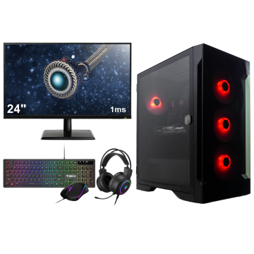 AMD Ryzen 5 RGB 6-Core Budget Game PC SET COMPLEET met 24" 1ms Scherm - Toetsenbord en Muis - 16GB (2x8, 3200MHz) RAM - 500GB SSD - RX Vega 7 - Windows 11 - Talos E2 Elite