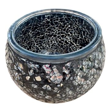 Handgemaakte zwarte mozaïek theelichthouder 11×11×9 cm