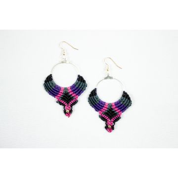 Macramé Oorhangers - Zwart/Grijs/Paars/Roze - Handgemaakt van duurzaam Waxed Polyester - Model H01