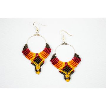 Macramé Oorhangers - Bruin/Rood/Oranje/Geel - Handgemaakt van duurzaam Waxed Polyester - Model H02