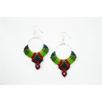 Macramé Oorhang - Grijs/Groen/Rood - Handgemaakt van duurzaam Waxed Polyester - Model H04