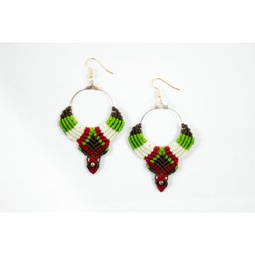 Macramé Oorhangers - Bruin/Groen/Wit/Rood - Handgemaakt van duurzaam Waxed Polyester - Model H05