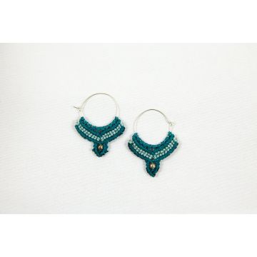 Macramé Oorringen - Petrol Blauw / Licht Blauw - Handgemaakt van duurzaam Waxed Polyester - Model 17