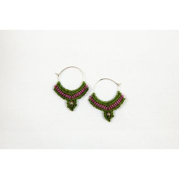 Macramé Oorringen - Olijf Groen / Pruimen Paars - Handgemaakt van duurzaam Waxed Polyester - Model 18