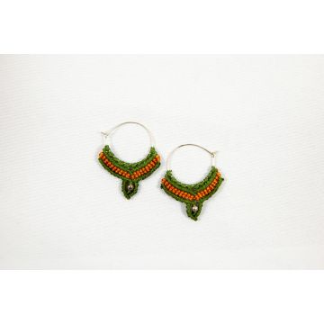 Macramé Oorringen - Olijf Groen / Oranje - Handgemaakt van duurzaam Waxed Polyester - Model 19