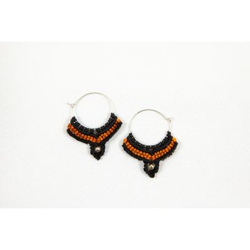 Macramé Oorringen - Zwart / Oranje - Handgemaakt van duurzaam Waxed Polyester - Model 05