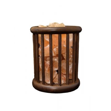 Zoutlamp - Himalaya Zoutstenen - Houten Korfje - Cilinder 