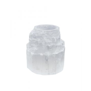 Theelichthouder Seleniet - Wit - Ruw - ca. 650gr - ca. 10cm hoog
