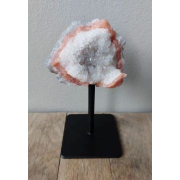 Natuur Agaat op Metalen Standaard - Wit Roze Agaat met Zwarte Standaard - 16cmx9cm - 0.5kg