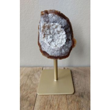 Natuur Agaat op Metalen Standaard - Rode Agaat (gebrand) met Gouden Standaard - 17cmx7cm - 0.5kg