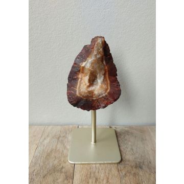 Natuur Agaat op Metalen Standaard - Rode Agaat (gebrand) met Gouden Standaard - 17cmx8cm - 0.5kg