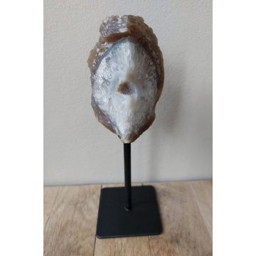 Natuur Agaat op Metalen Standaard - Witte Agaat met Zwarte Standaard - 24cmx8cm - 0.7kg