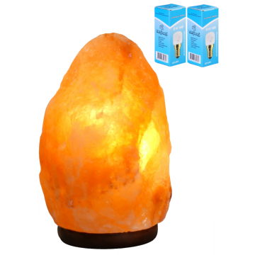 Zoutlamp 1-2kg met 2x Gloeilamp - 100% Himalaya Zout - Tafellamp van Natuurlijk Haliet Zoutkristal met Sfeervol Warm Licht - Extra Lange Kabel 1.8mtr - ca. 15x10cm