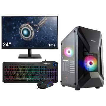 AMD Ryzen 5 RGB 6-Core Budget Game PC SET COMPLEET met 24" 1ms Scherm - Toetsenbord en Muis - 16GB (2x8, 3200MHz) RAM - 500GB SSD - RX Vega 7 - Windows 11 - Gamdias Athena