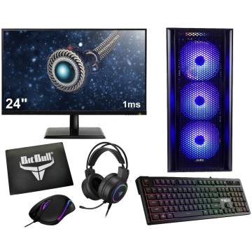 AMD Ryzen 7 5700G 8-Core Budget Game PC SET met RGB LED verlichting in MESH Behuizing - 24" 1ms Scherm - Gaming Toetsenbord en Muis - 16GB (2x8) RAM - 500GB M.2 SSD - RX Vega 8 - Windows 11 Professional