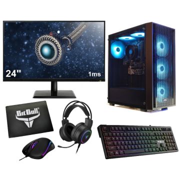 Complete 144Hz Gaming PC Setup - 24" Gaming Monitor, -Toetsenbord en -Muis - Ryzen 5 6-Core - RTX 3050 - 16GB - 1TB SSD - Gamdias Aura GC2