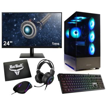 AMD Ryzen 7 5700G 8-Core Game PC SET met Temperatuur Display|24" Monitor|Gaming Toetsenbord, Muis, Headset en Muismat|16GB RAM|1TB SSD|Gamdias Atlas M1