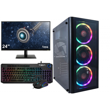 Complete Ryzen 5 Budget 6-Core Game PC Setup met 24" Gaming Monitor, -Toetsenbord en -Muis - 240GB SSD - 8GB RAM - Win11 PRO
