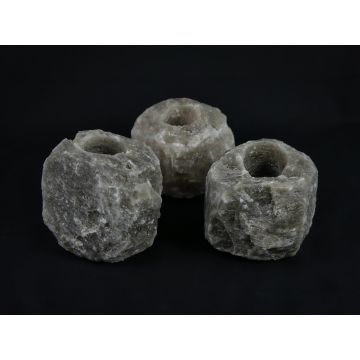 3x Waxinelichthouder / Theelichthouder Zoutsteen - ZWART - Groot 1-1,5kg 10x8cm