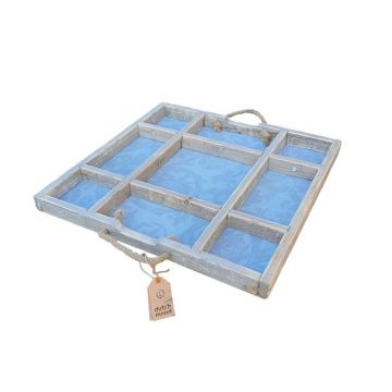 Tray Susan jeans 55 met handvatten van touw. 55 x 55 x 5 cm | Dutch Mood