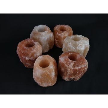 6x Waxinelichthouder / Theelichthouder Zoutsteen Himalaya - Groot 1-1,5kg 10x8cm
