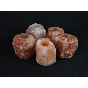 5x Waxinelichthouder / Theelichthouder Zoutsteen Himalaya - Groot 1-1,5kg 10x8cm
