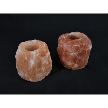 2x Waxinelichthouder / Theelichthouder Zoutsteen Himalaya - Groot 1-1,5kg 10x8cm