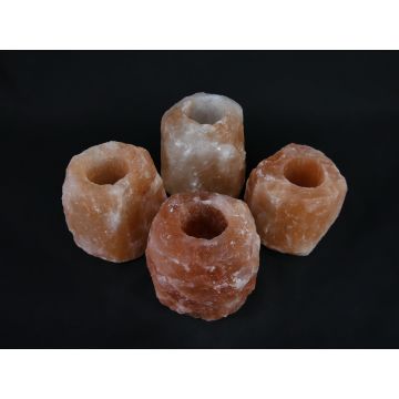 4x Waxinelichthouder / Theelichthouder Zoutsteen Himalaya - Groot 1-1,5kg 10x8cm