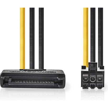 Nedis Interne Voedingskabel - SATA 15-Pins Male - PCI-Express Female - Verguld - 0.20 m - Rond - PVC - Geel / Zwart - Envelop