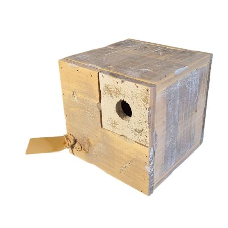 Kubusvogelhuisje vurenhout old dutch finishing 18x18cm met invlieggat koolmezen en reinigingsdeurtje zijaanzicht
 - Dutch Mood