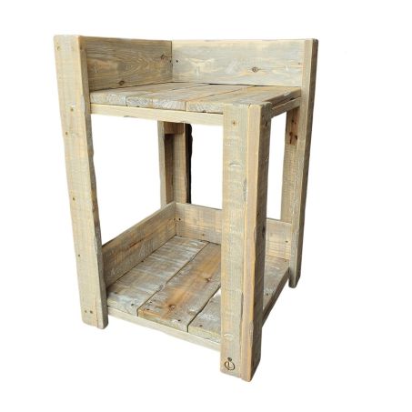 Kattentafel bijzettafel old dutch steigerhout met planten op terras mediterraan interieur 39x39x59cm
