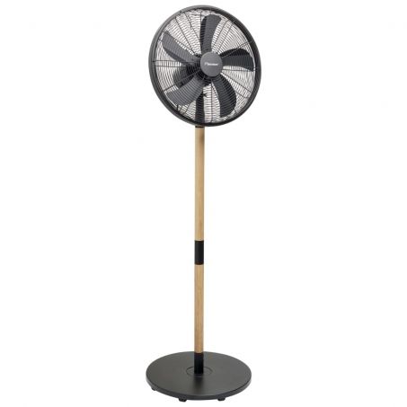 Bestron Statiefventilator met 3 snelheidsstanden, Retro Look, ventilator met 80° draaifunctie & stijlvol hout design, Ø 45 cm