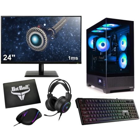 AMD Ryzen 7 5700G 8-Core Game PC SET met Temperatuur Display|24" Monitor|Gaming Toetsenbord, Muis, Headset en Muismat|16GB RAM|1TB SSD|Gamdias Atlas M1