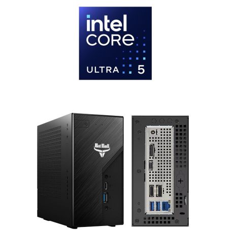 BitBull Mini PC|Intel Core Ultra 5|16GB DDR5 RAM|250GB SSD|10-Core 225|WIFI 6E|BT 5.4|LAN 2.5|USB Gen 2x2|Thunderbolt 4|Ondersteuning voor 4 Monitoren