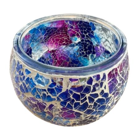 Handgemaakte Aurora Glow mozaïek theelichthouder met iriserende mozaïektinten, 11x11x9 cm, 370 gram
