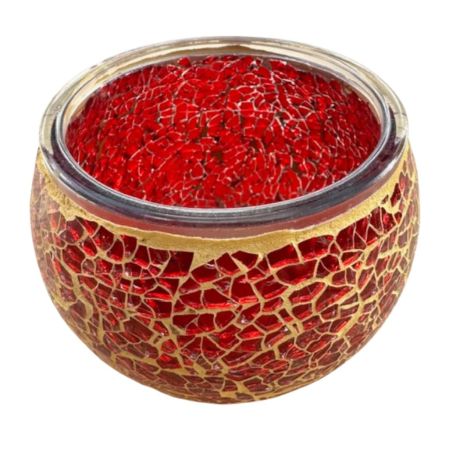 Handgemaakte wijn rood mozaïek theelichthouder geschikt voor theelichtjes en waxinelichtjes, 11x11x9 cm
