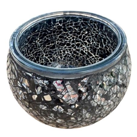 Handgemaakte zwarte mozaïek theelichthouder 370 gram voor theelichtjes en waxinelichtjes, 11x11x9 cm
