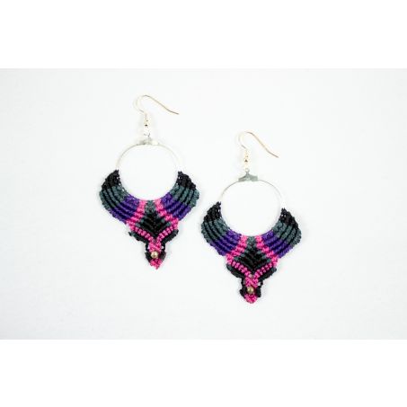 Macramé Oorhangers - Zwart/Grijs/Paars/Roze - Handgemaakt van duurzaam Waxed Polyester - Model H01