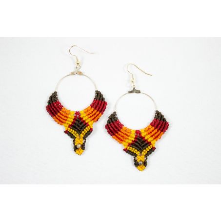 Macramé Oorhangers - Bruin/Rood/Oranje/Geel - Handgemaakt van duurzaam Waxed Polyester - Model H02