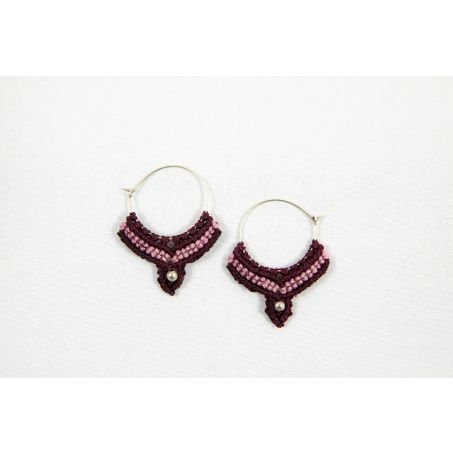 Macramé Oorringen - Aubergine / Zacht Roze - Handgemaakt van duurzaam Waxed Polyester - Model 16